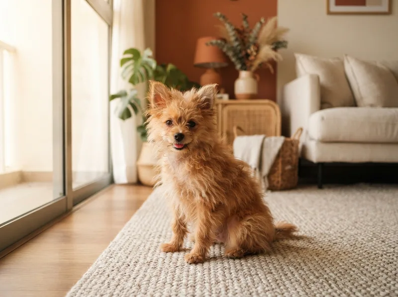 Young Pomeranian with a thin, uneven adolescent coat going through the puppy uglies