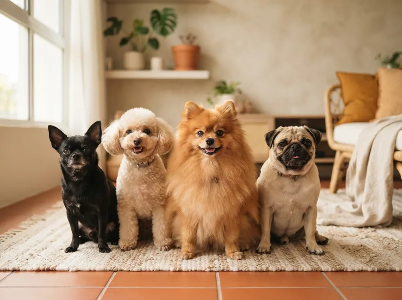 A Pomeranian beside several other small dog breeds commonly compared in Singapore